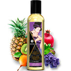 Présentation des trois produits du coffret Shunga Baisers Fruités devant leur boîte cadeau
