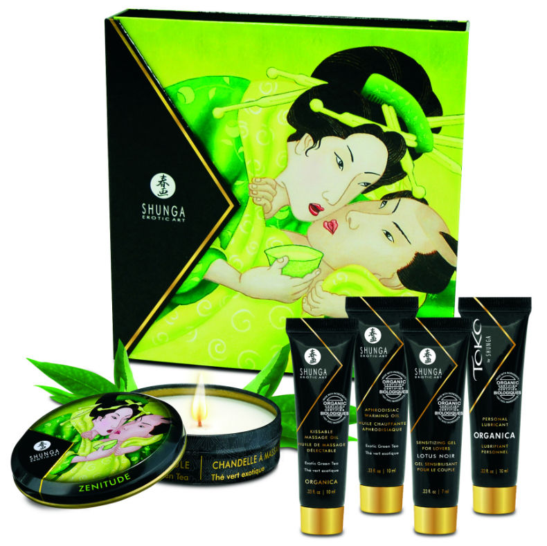 Coffret Shunga Geisha Thé Vert avec bougie Zenitude et soins Organica