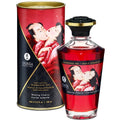 Huile de massage chauffante Shunga Cerise Ardente 100 ml avec flacon rouge et étui