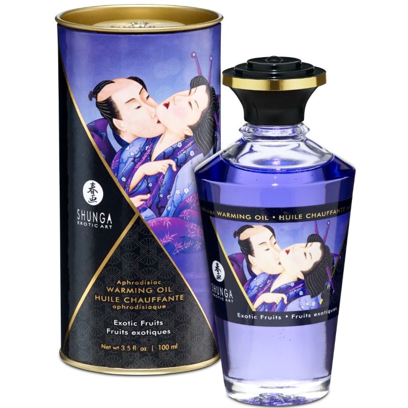 Huile de massage chauffante Fruits Exotiques 100 ml Shunga avec flacon et étui