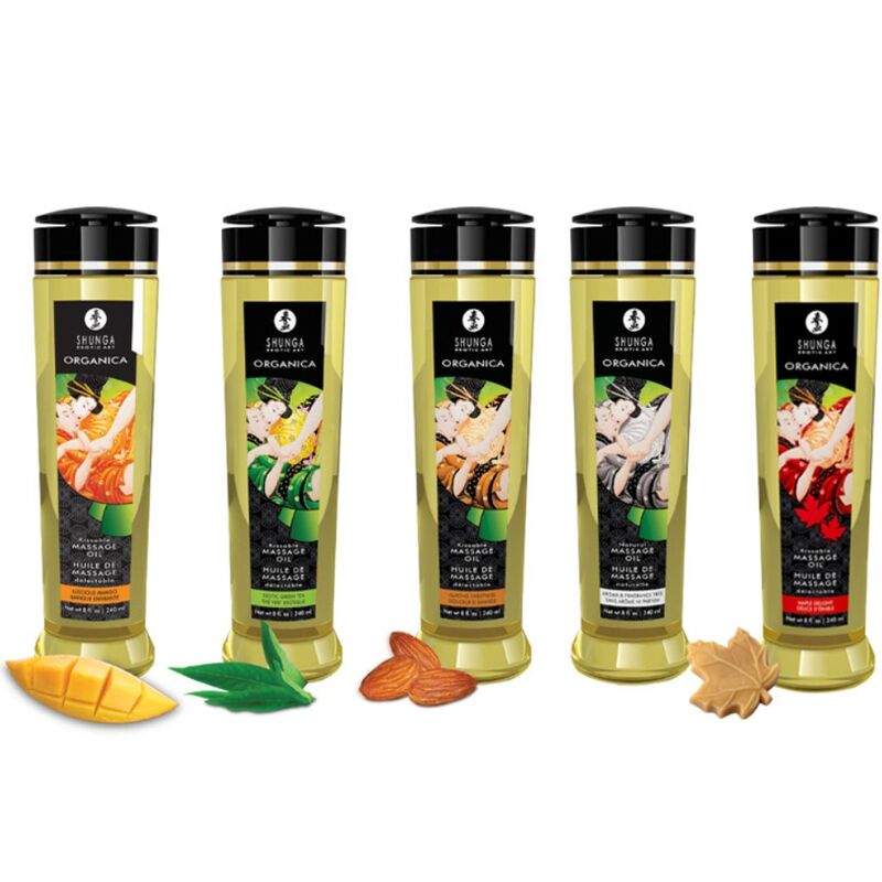 Gamme d’huiles de massage Organica Shunga 240 ml avec variante Mangue Enivrante
