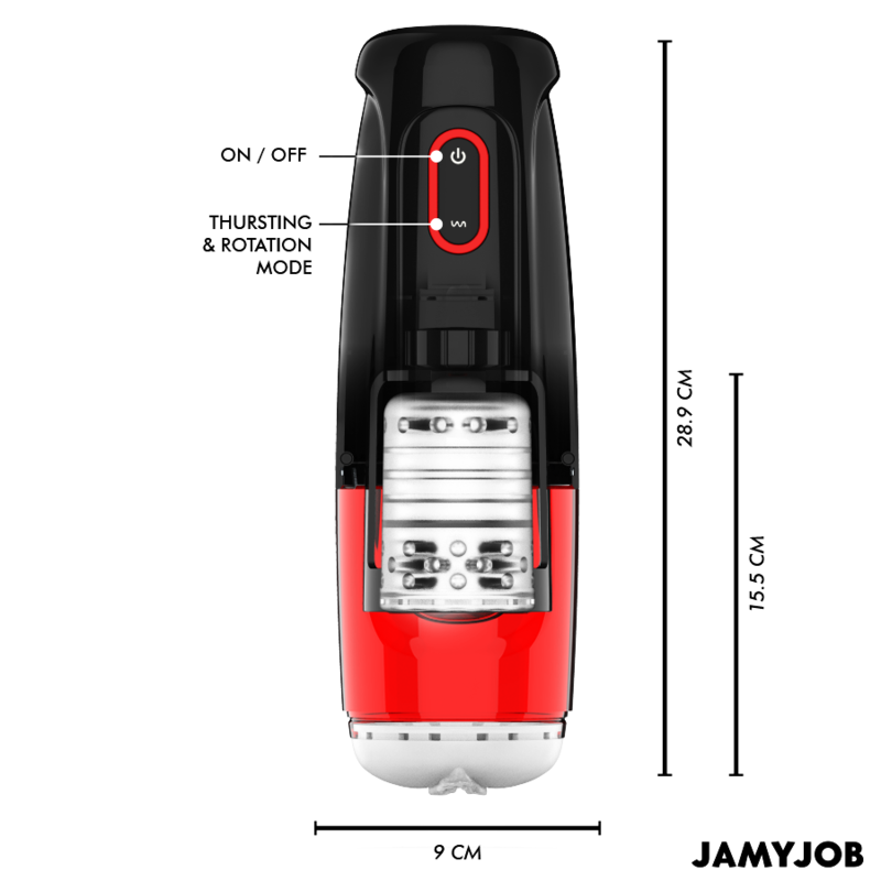 Dimensions et commandes du masturbateur automatique Storm Jamyjob