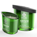 Bougie de massage Swede Senze Citron Poivre Eucalyptus 50 ml, pot vert transparent avec couvercle noir et mèche visible