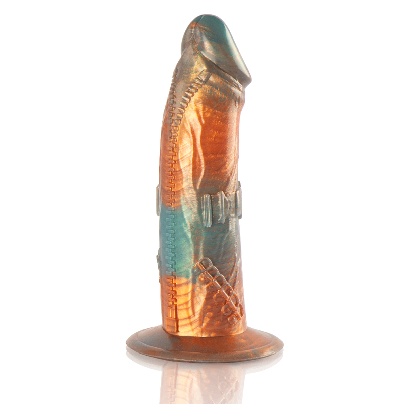 Talos Epic – gode fantasy texturé orange et turquoise avec ventouse, vue de profil