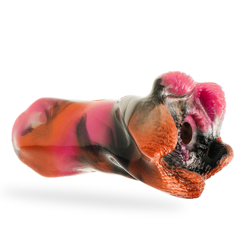Vue de profil du masturbateur masculin fantasy Telemus Cyclops Epic en silicone souple multicolore